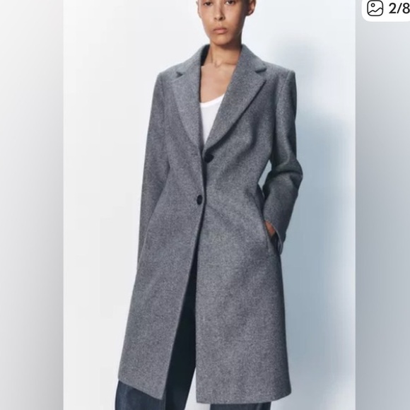 NWOT Zara Basic Gray Wool Trench Coat London European Full Length Natural Size S - Picture 2 of 8